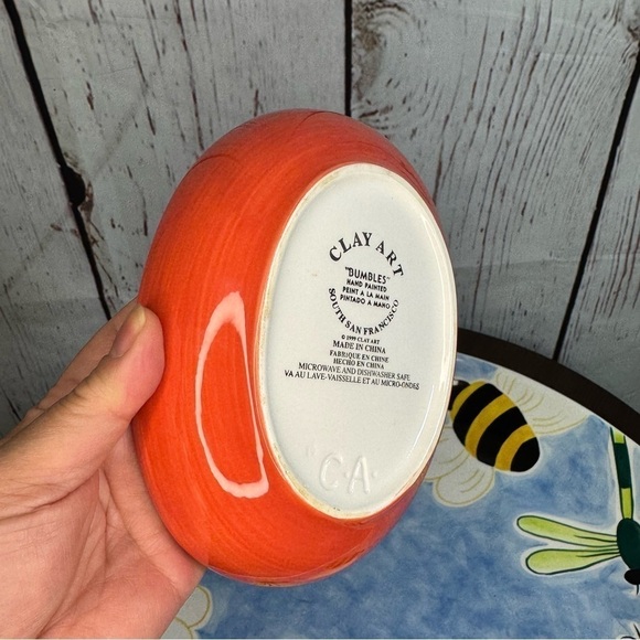 CLAY ART “Bumble Bee” hand painted chips n dip ceramic 2 piece serving platter - Picture 6 of 11